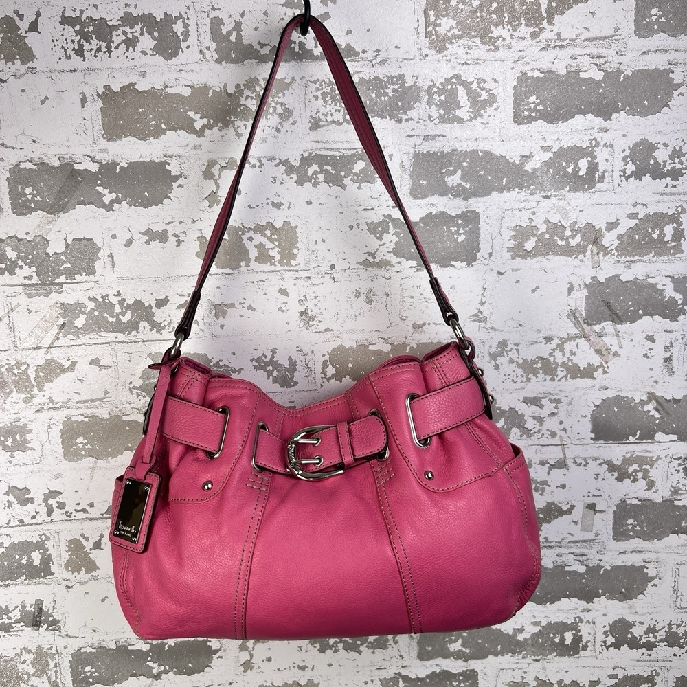 Tignanello Shoulder Bag Fuchsia Pink Leather Slouch  Organizer Y2K Belted Buckle